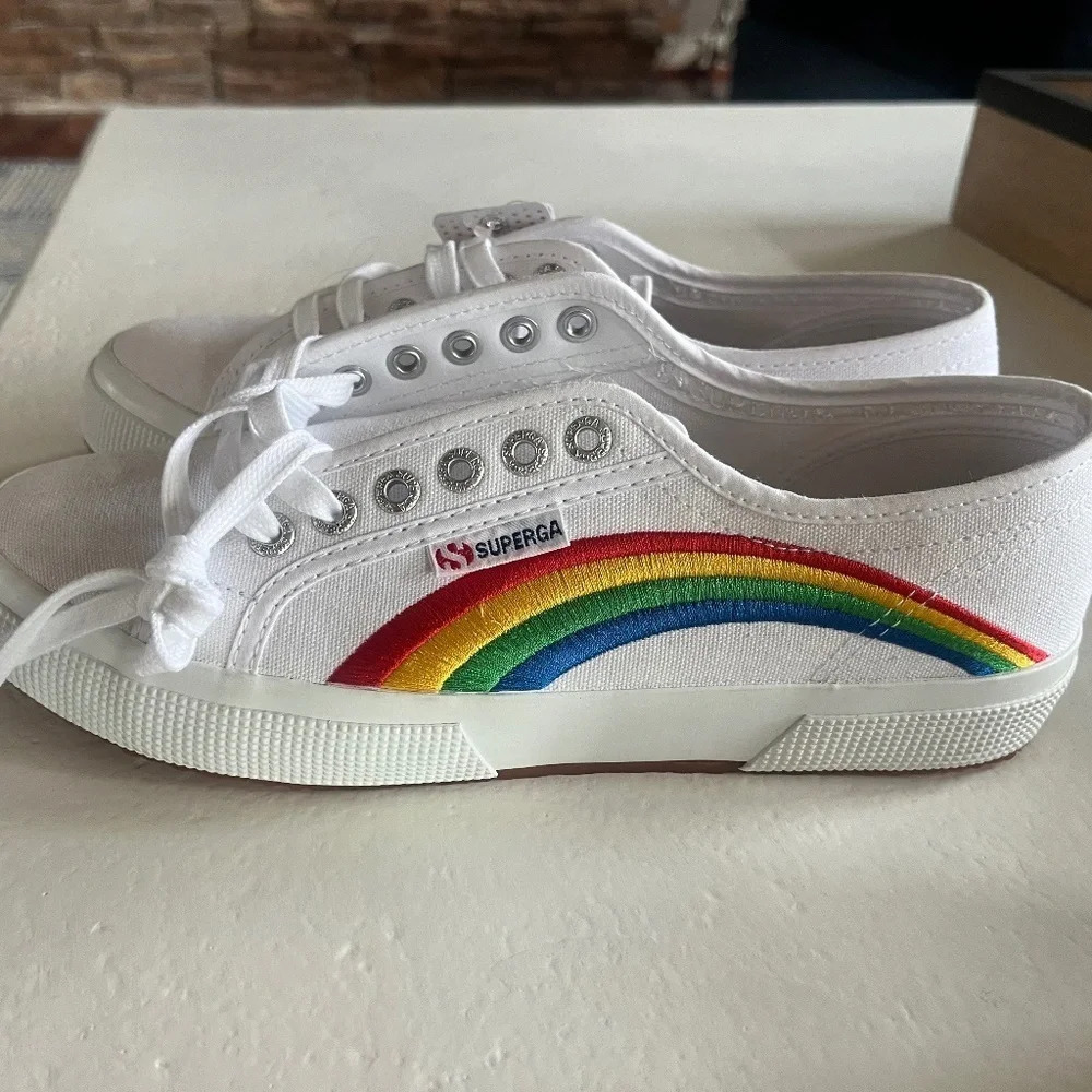 Superga Classic Cotu 2750 Rainbow Embroidered Trainers Sneakers size 6 NWT‎